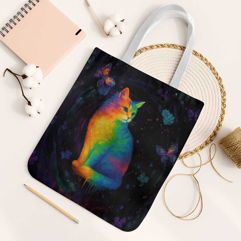 Cat Colorful Christmas Tote Bag Xmas Holiday Patterns - Wonder Print Shop