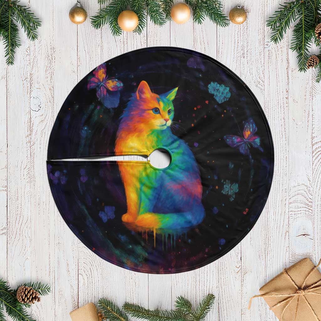 Cat Colorful Christmas Tree Skirt Xmas Holiday Patterns - Wonder Print Shop
