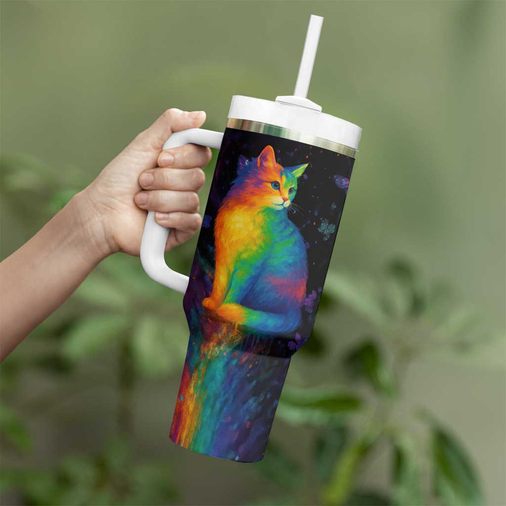 Cat Colorful Christmas Tumbler With Handle Xmas Holiday Patterns - Wonder Print Shop