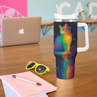 Cat Colorful Christmas Tumbler With Handle Xmas Holiday Patterns - Wonder Print Shop