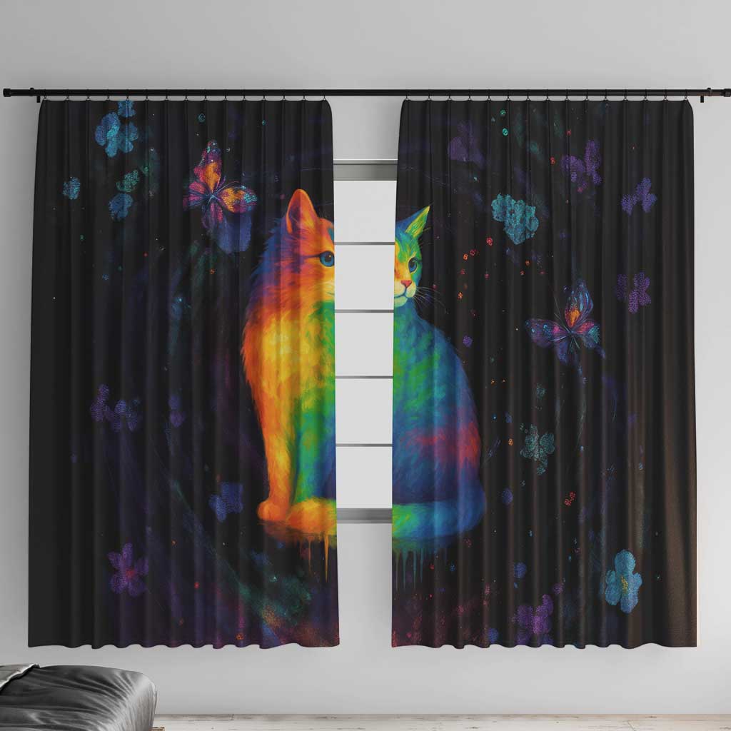 Cat Colorful Christmas Window Curtain Xmas Holiday Patterns - Wonder Print Shop