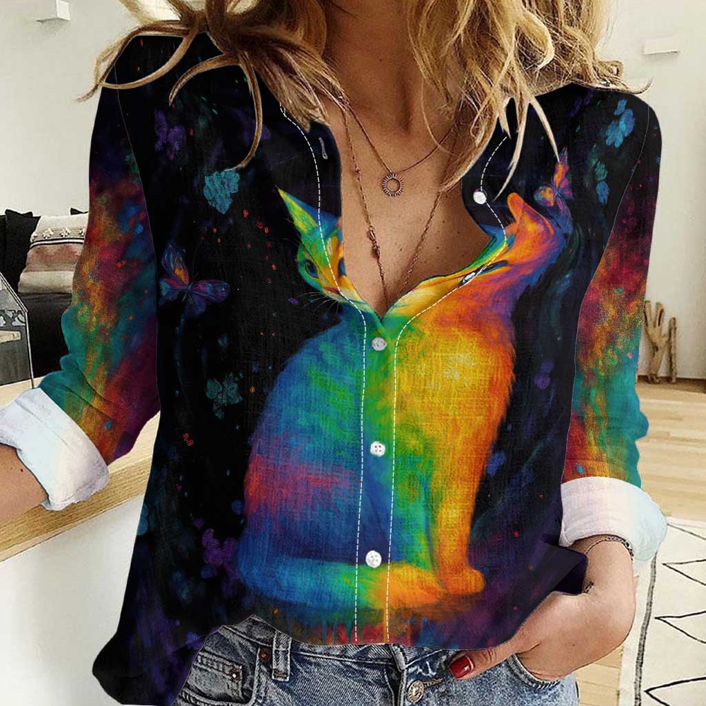 Cat Colorful Christmas Women Casual Shirt Xmas Holiday Patterns - Wonder Print Shop