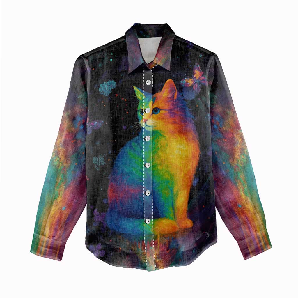 Cat Colorful Christmas Women Casual Shirt Xmas Holiday Patterns - Wonder Print Shop