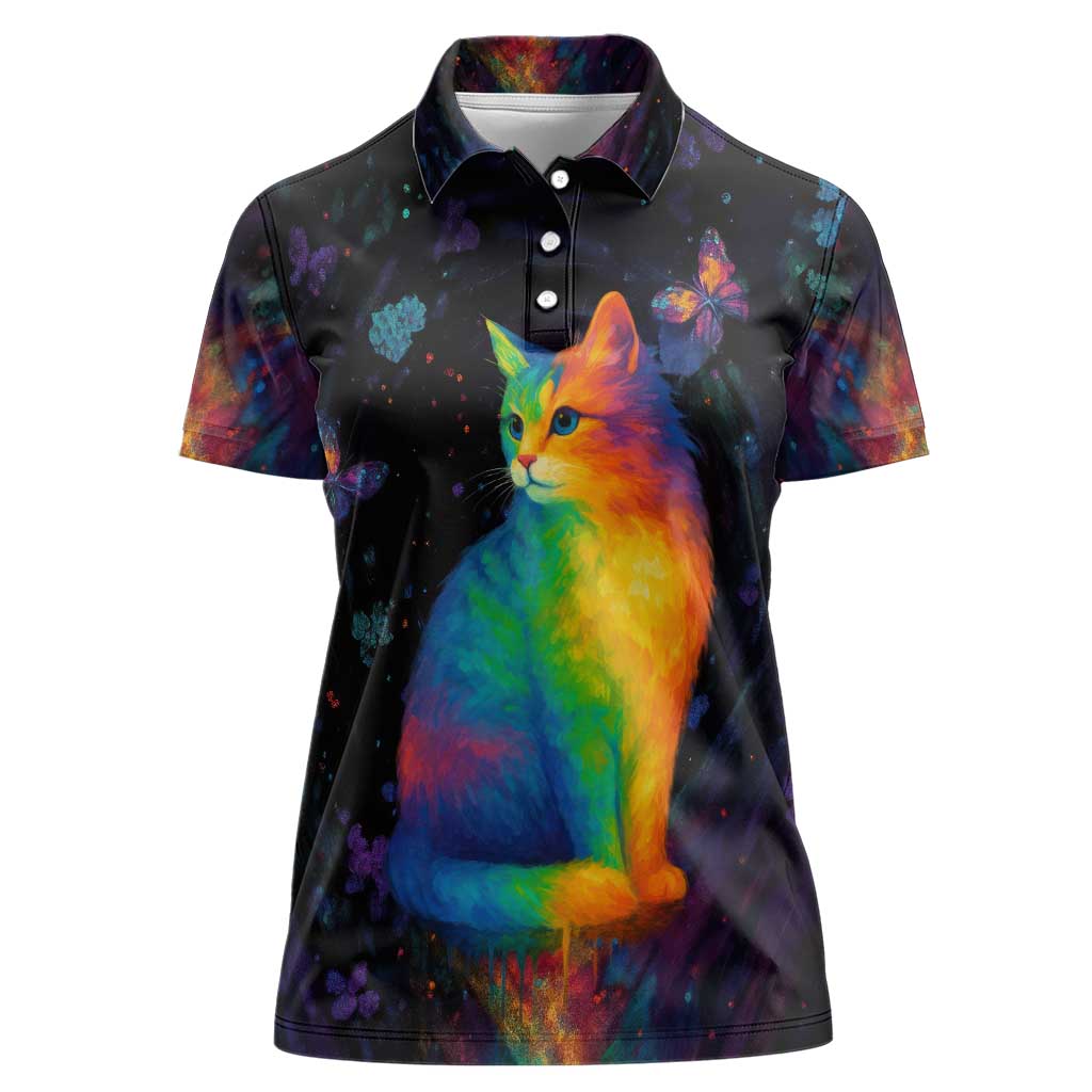 Cat Colorful Christmas Women Polo Shirt Xmas Holiday Patterns - Wonder Print Shop