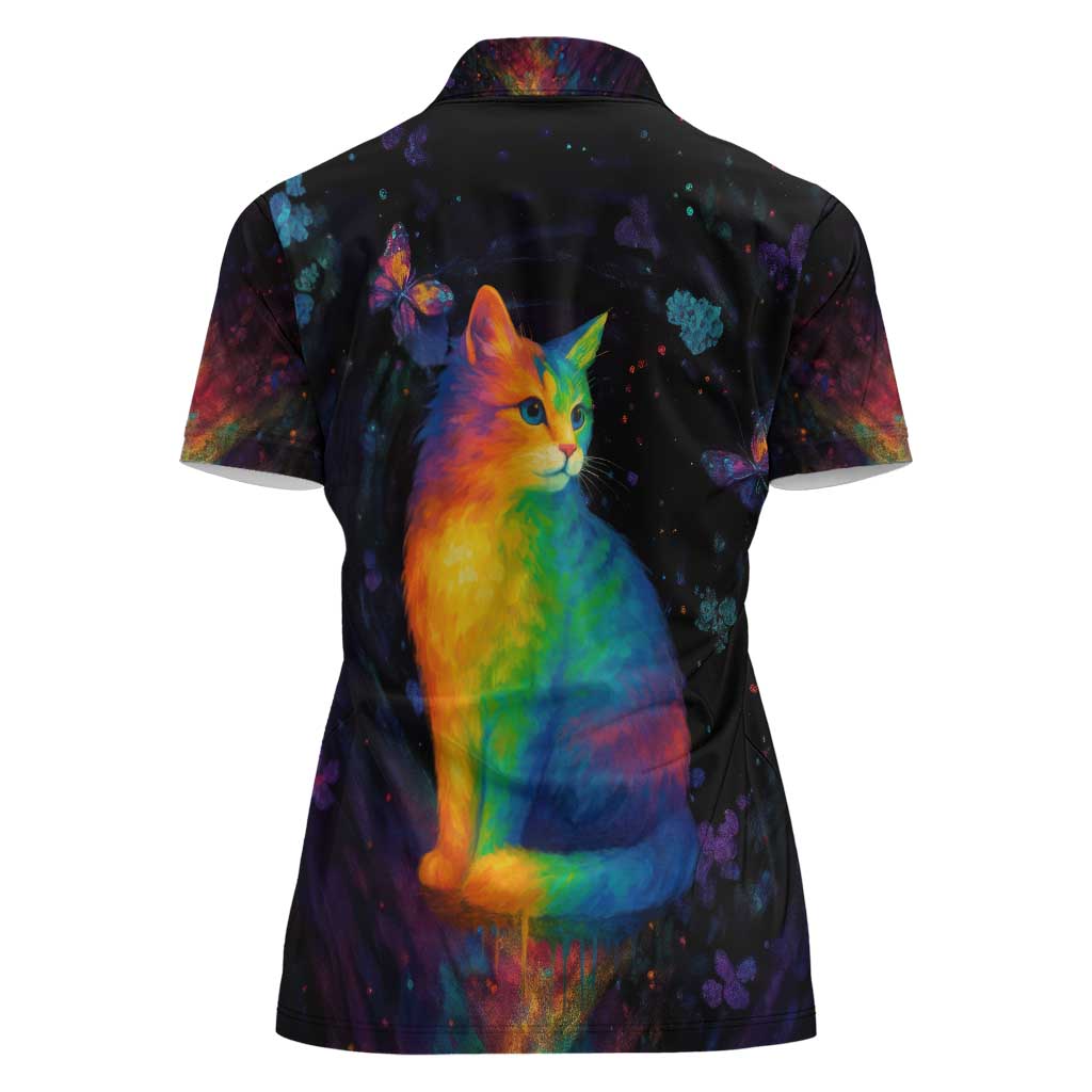 Cat Colorful Christmas Women Polo Shirt Xmas Holiday Patterns - Wonder Print Shop
