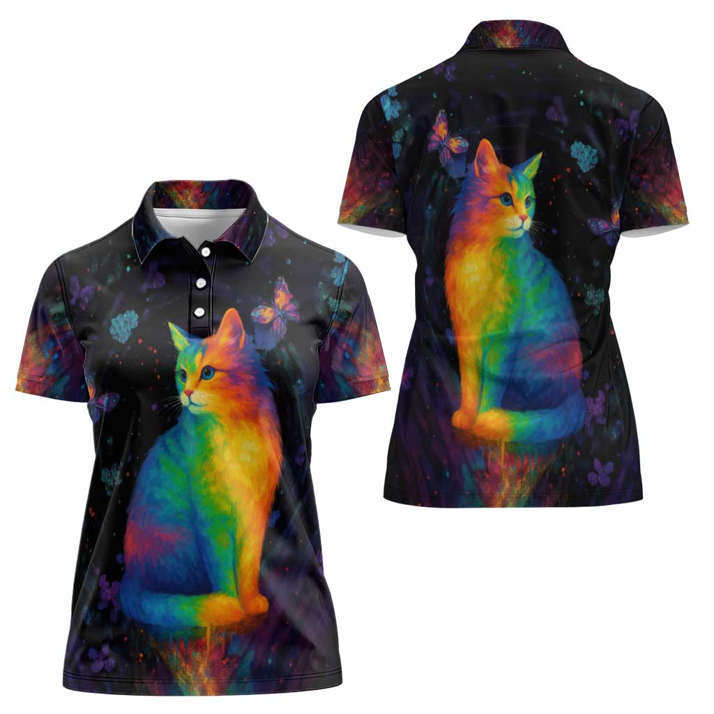 Cat Colorful Christmas Women Polo Shirt Xmas Holiday Patterns - Wonder Print Shop