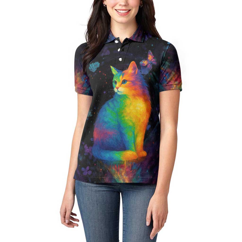 Cat Colorful Christmas Women Polo Shirt Xmas Holiday Patterns - Wonder Print Shop
