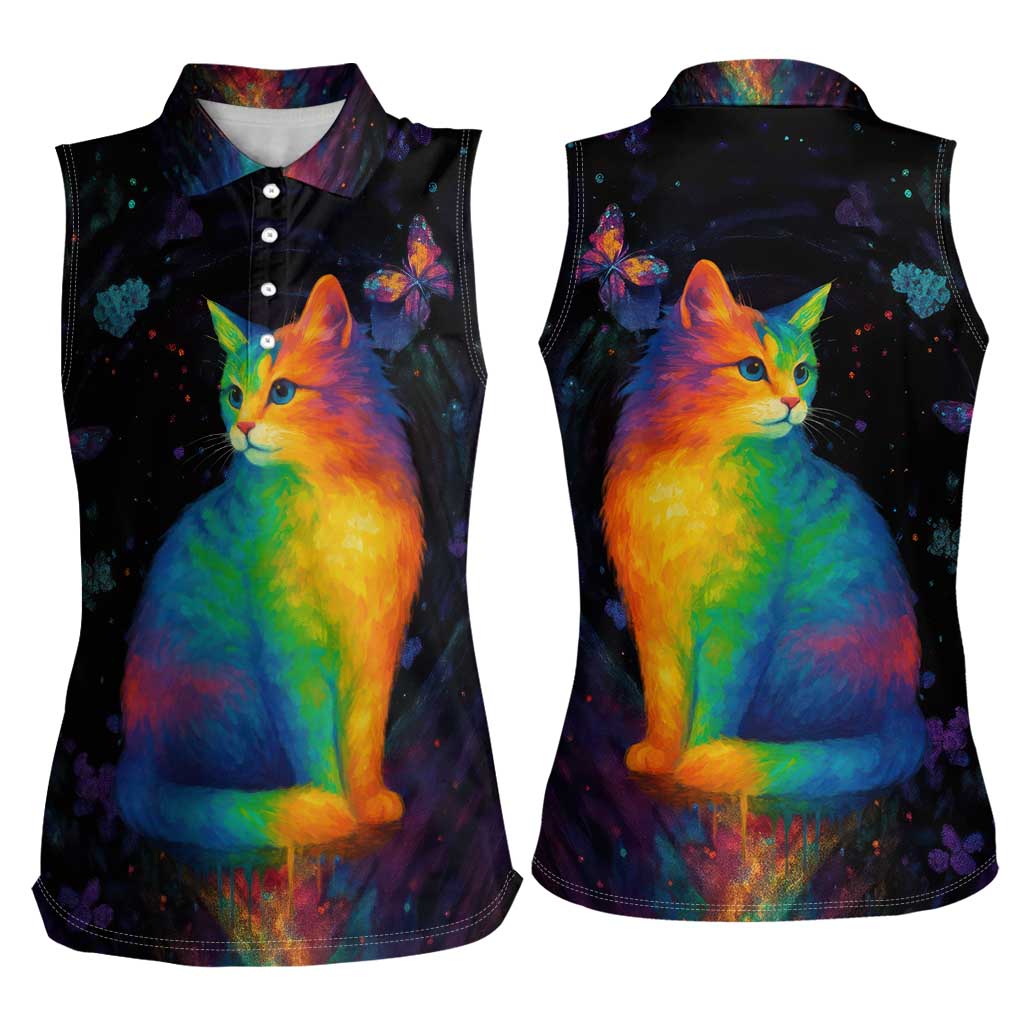 Cat Colorful Christmas Women Sleeveless Polo Shirt Xmas Holiday Patterns - Wonder Print Shop