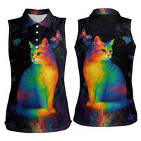 Cat Colorful Christmas Women Sleeveless Polo Shirt Xmas Holiday Patterns - Wonder Print Shop