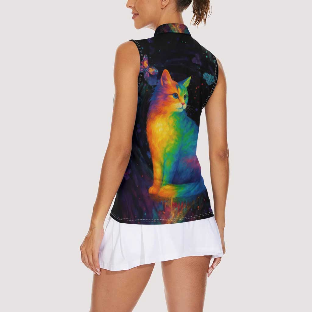 Cat Colorful Christmas Women Sleeveless Polo Shirt Xmas Holiday Patterns - Wonder Print Shop
