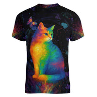 Cat Colorful Christmas Women V-Neck T-Shirt Xmas Holiday Patterns - Wonder Print Shop
