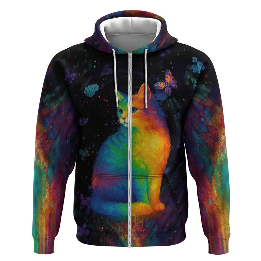 Cat Colorful Christmas Zip Hoodie Xmas Holiday Patterns - Wonder Print Shop