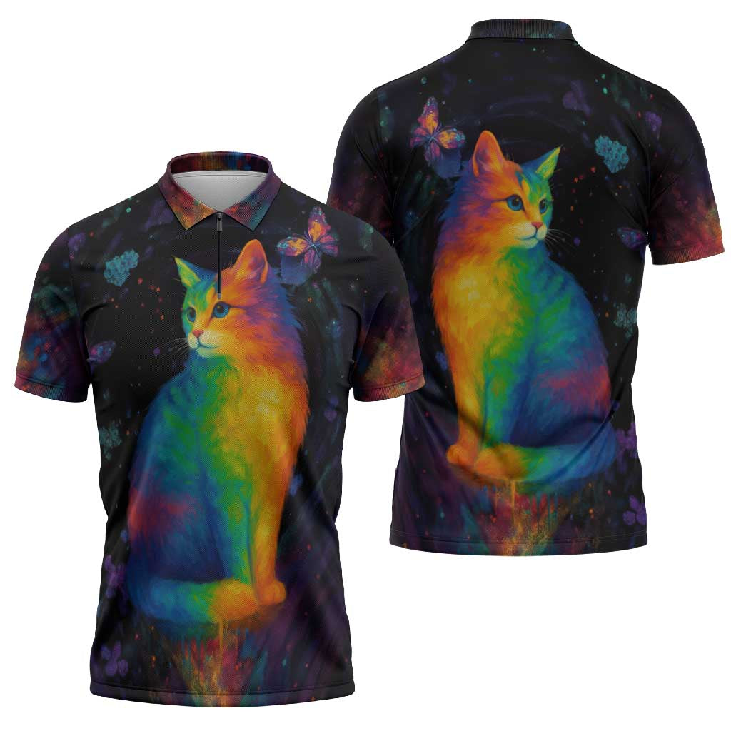 Cat Colorful Christmas Zipper Polo Shirt Xmas Holiday Patterns - Wonder Print Shop