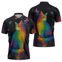 Cat Colorful Christmas Zipper Polo Shirt Xmas Holiday Patterns - Wonder Print Shop