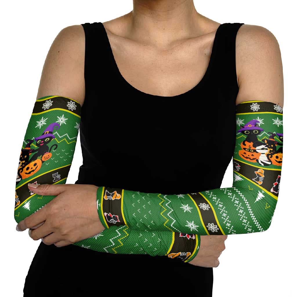 Cat Cute Witcher Noel Christmas Arm Sleeves Xmas Holiday Patterns - Wonder Print Shop