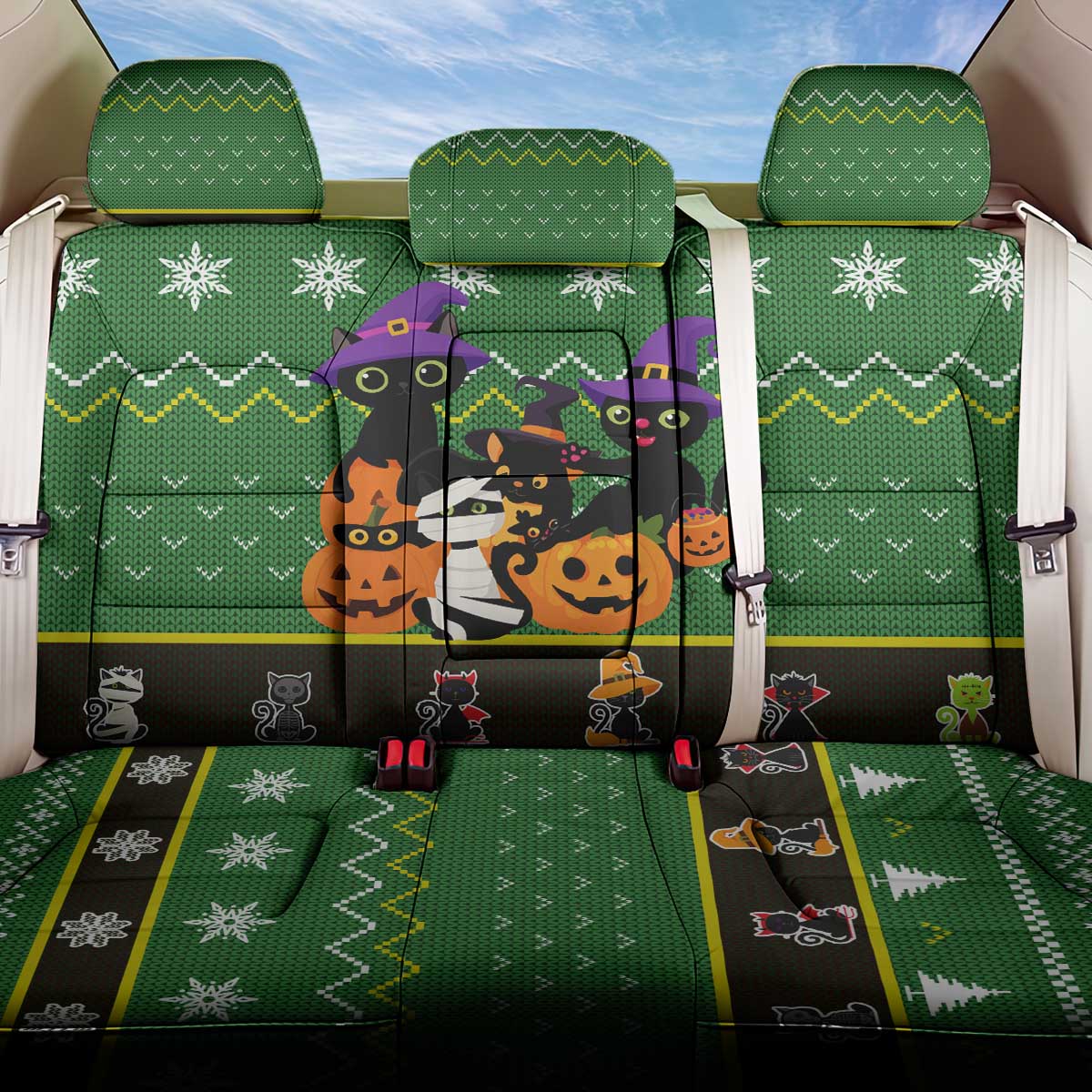 Cat Cute Witcher Noel Christmas Back Car Seat Cover Xmas Holiday Patterns - Wonder Print Shop