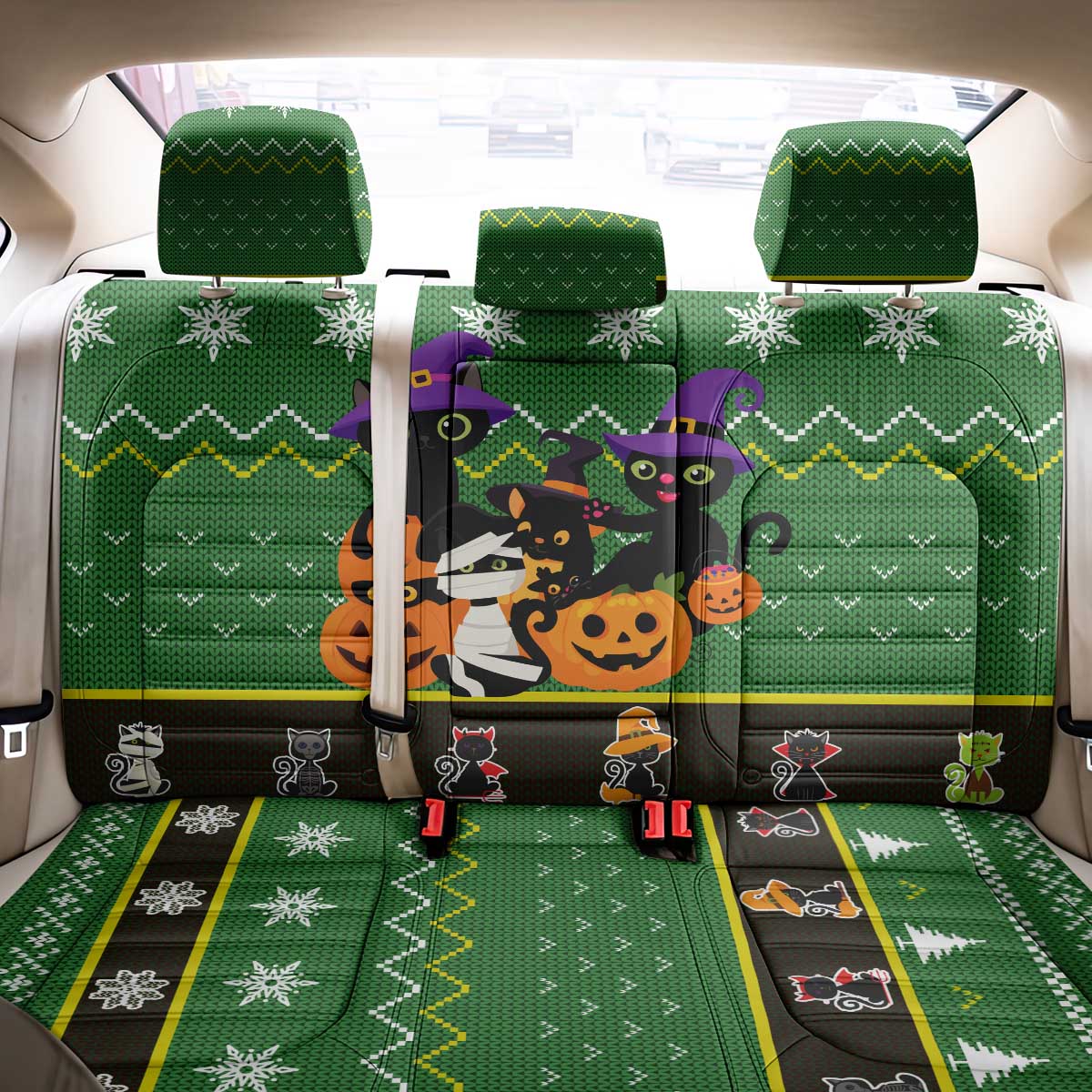 Cat Cute Witcher Noel Christmas Back Car Seat Cover Xmas Holiday Patterns - Wonder Print Shop