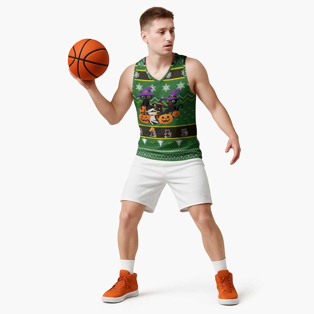 Cat Cute Witcher Noel Christmas Basketball Jersey Xmas Holiday Patterns - Wonder Print Shop