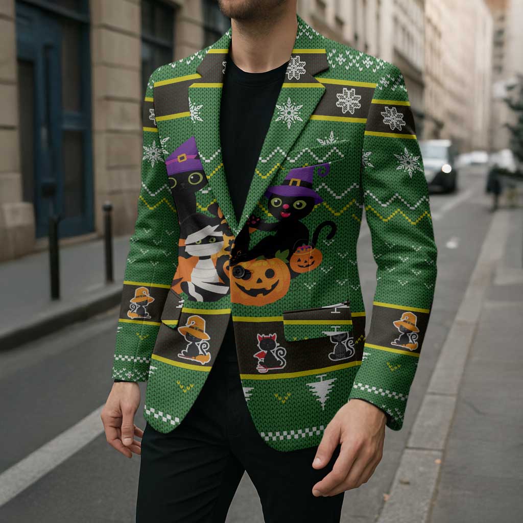 Cat Cute Witcher Noel Christmas Blazer Xmas Holiday Patterns - Wonder Print Shop