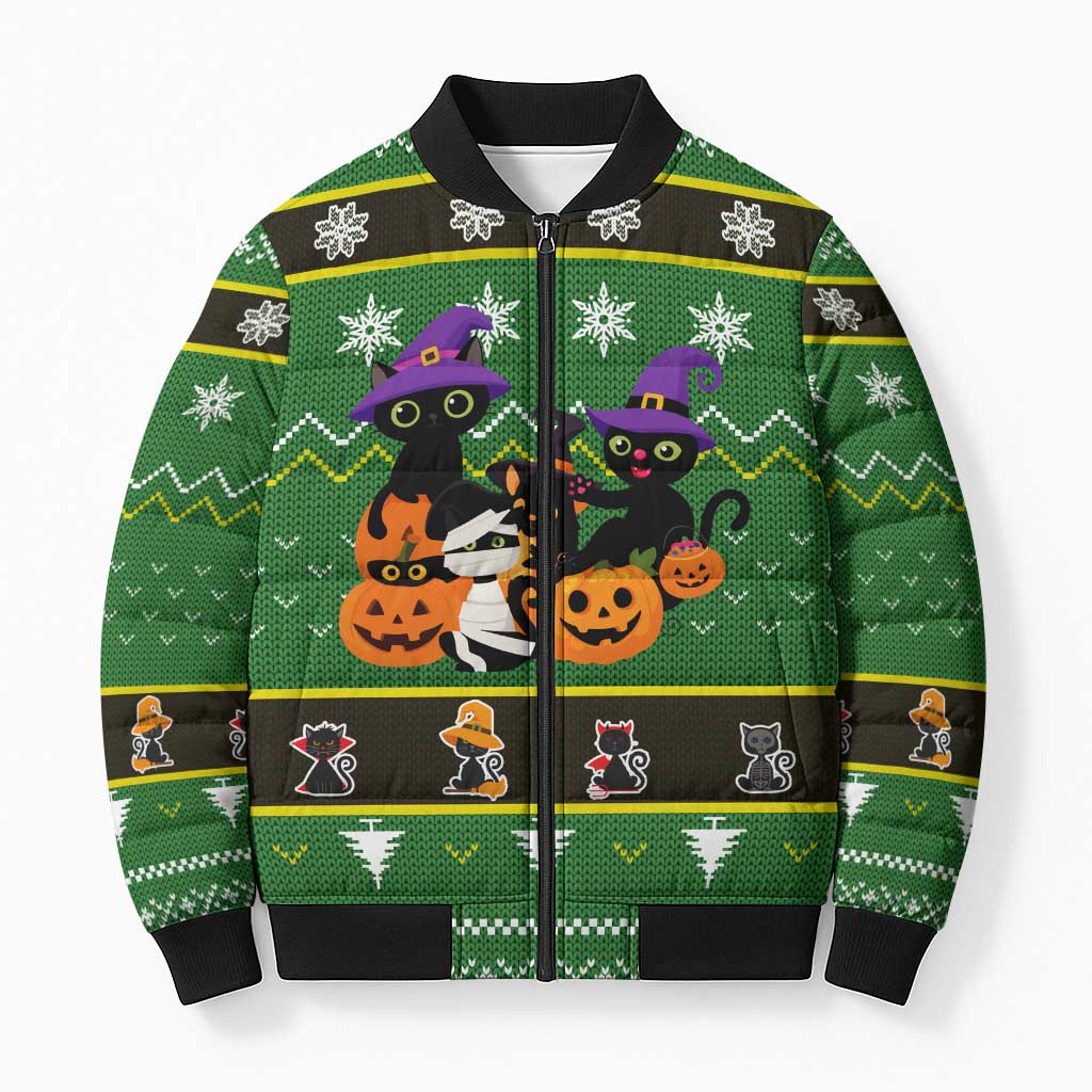 Cat Cute Witcher Noel Christmas Bomber Puffer Jacket Xmas Holiday Patterns - Wonder Print Shop