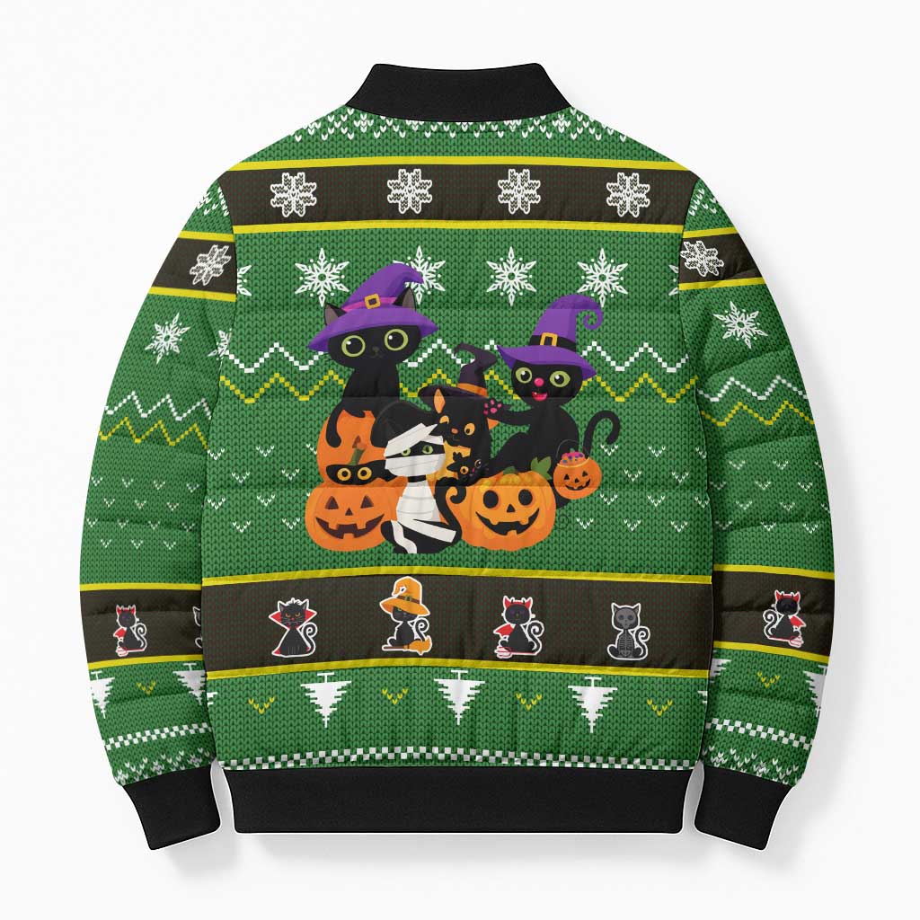 Cat Cute Witcher Noel Christmas Bomber Puffer Jacket Xmas Holiday Patterns - Wonder Print Shop