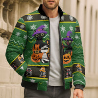 Cat Cute Witcher Noel Christmas Bomber Puffer Jacket Xmas Holiday Patterns - Wonder Print Shop