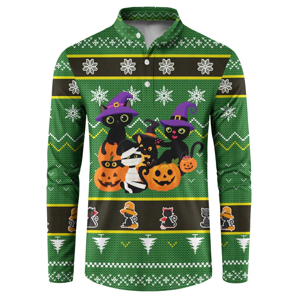 Cat Cute Witcher Noel Christmas Button Sweatshirt Xmas Holiday Patterns - Wonder Print Shop