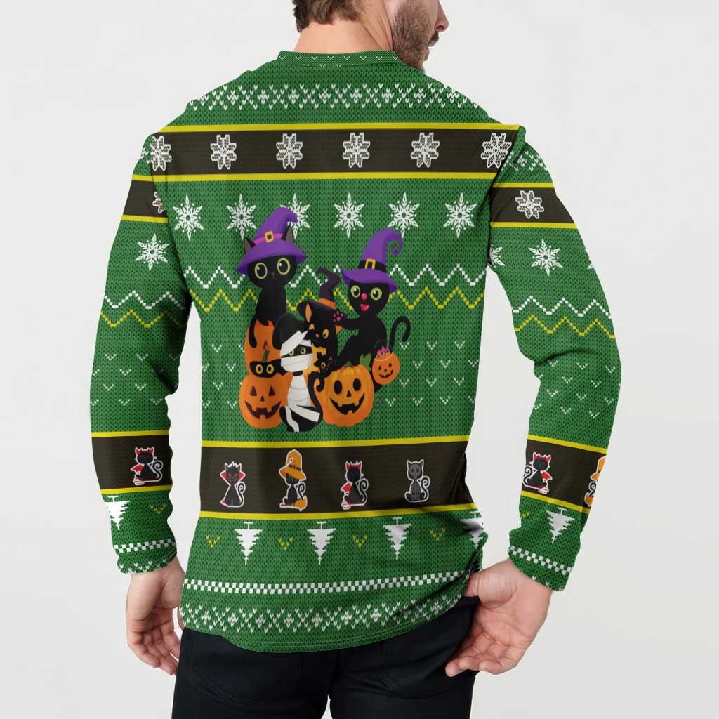 Cat Cute Witcher Noel Christmas Button Sweatshirt Xmas Holiday Patterns - Wonder Print Shop