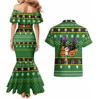 Cat Cute Witcher Noel Christmas Couples Matching Mermaid Dress and Hawaiian Shirt Xmas Holiday Patterns - Wonder Print Shop