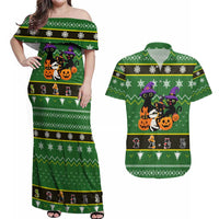 Cat Cute Witcher Noel Christmas Couples Matching Off Shoulder Maxi Dress and Hawaiian Shirt Xmas Holiday Patterns - Wonder Print Shop