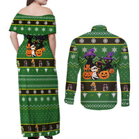 Cat Cute Witcher Noel Christmas Couples Matching Off Shoulder Maxi Dress and Long Sleeve Button Shirt Xmas Holiday Patterns - Wonder Print Shop