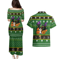 Cat Cute Witcher Noel Christmas Couples Matching Puletasi and Hawaiian Shirt Xmas Holiday Patterns - Wonder Print Shop