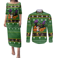 Cat Cute Witcher Noel Christmas Couples Matching Puletasi and Long Sleeve Button Shirt Xmas Holiday Patterns - Wonder Print Shop