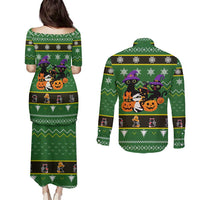 Cat Cute Witcher Noel Christmas Couples Matching Puletasi and Long Sleeve Button Shirt Xmas Holiday Patterns - Wonder Print Shop