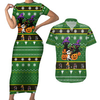Cat Cute Witcher Noel Christmas Couples Matching Short Sleeve Bodycon Dress and Hawaiian Shirt Xmas Holiday Patterns - Wonder Print Shop