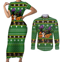 Cat Cute Witcher Noel Christmas Couples Matching Short Sleeve Bodycon Dress and Long Sleeve Button Shirt Xmas Holiday Patterns - Wonder Print Shop