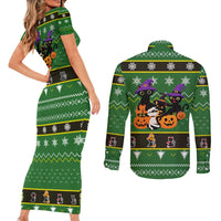 Cat Cute Witcher Noel Christmas Couples Matching Short Sleeve Bodycon Dress and Long Sleeve Button Shirt Xmas Holiday Patterns - Wonder Print Shop