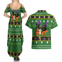 Cat Cute Witcher Noel Christmas Couples Matching Summer Maxi Dress and Hawaiian Shirt Xmas Holiday Patterns - Wonder Print Shop