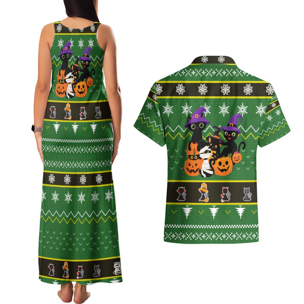 Cat Cute Witcher Noel Christmas Couples Matching Tank Maxi Dress and Hawaiian Shirt Xmas Holiday Patterns - Wonder Print Shop