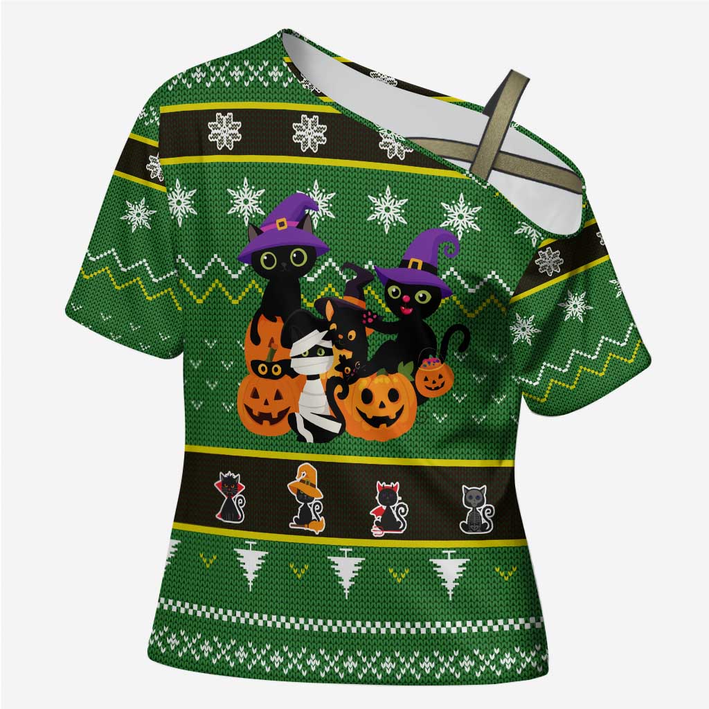 Cat Cute Witcher Noel Christmas Cross Shoulder Shirt Xmas Holiday Patterns - Wonder Print Shop