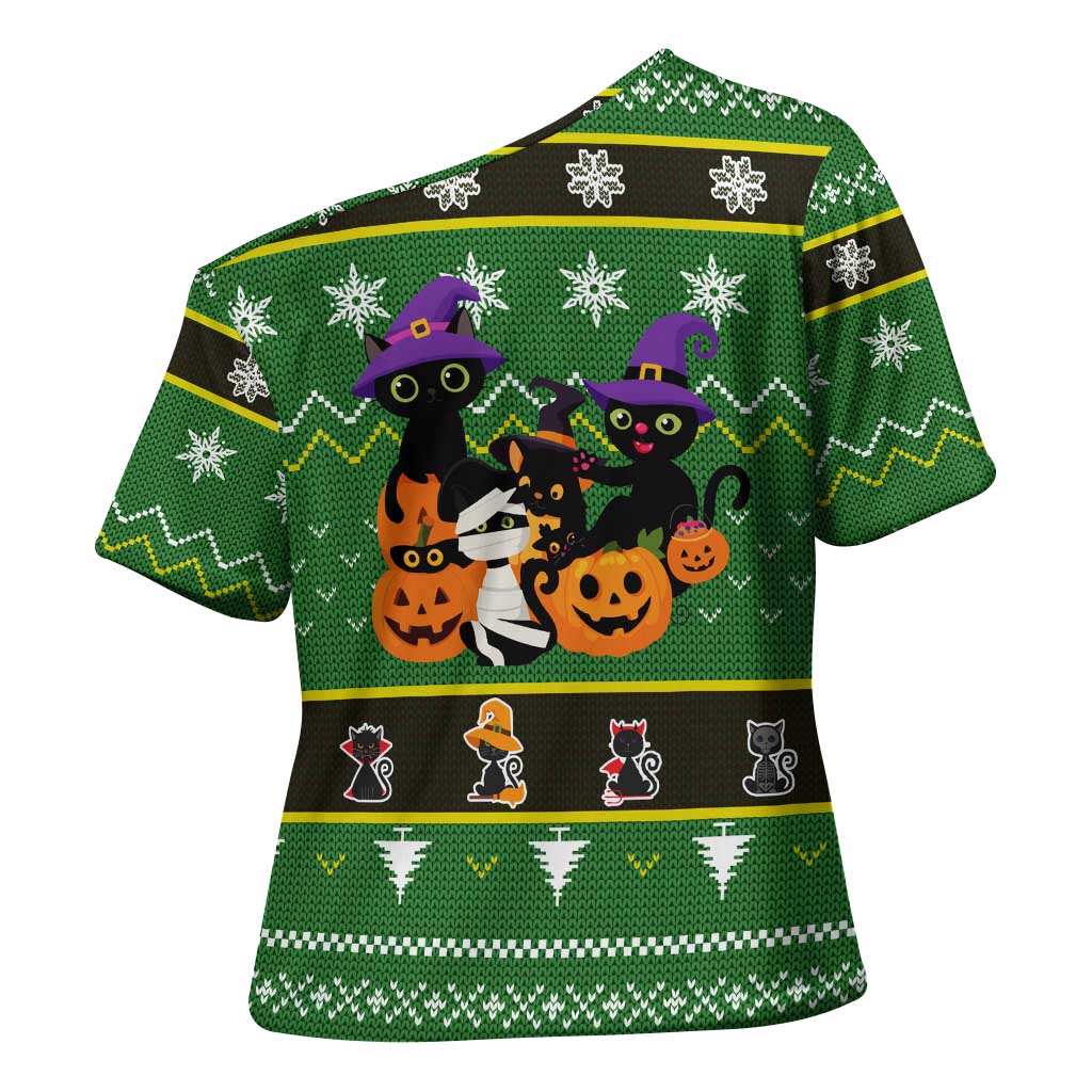 Cat Cute Witcher Noel Christmas Cross Shoulder Shirt Xmas Holiday Patterns - Wonder Print Shop