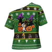 Cat Cute Witcher Noel Christmas Cross Shoulder Shirt Xmas Holiday Patterns - Wonder Print Shop