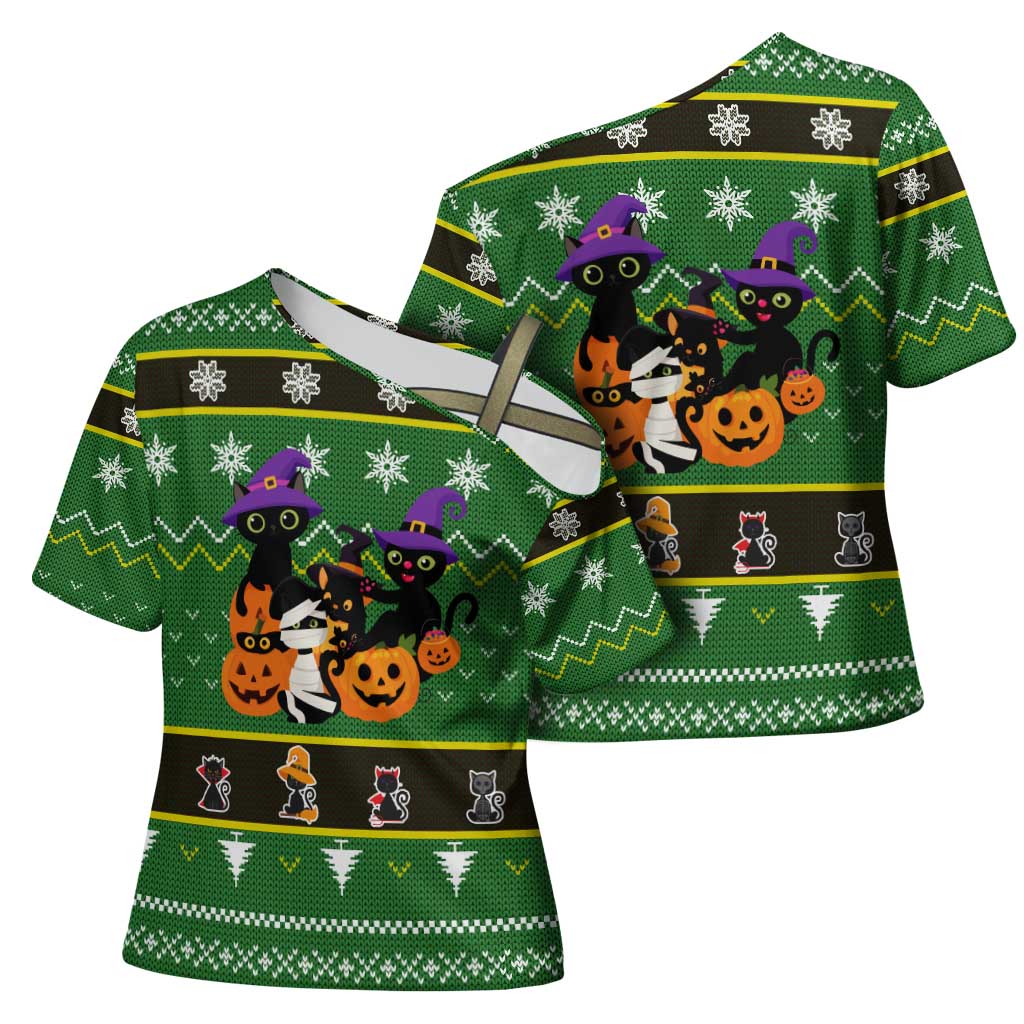 Cat Cute Witcher Noel Christmas Cross Shoulder Shirt Xmas Holiday Patterns - Wonder Print Shop