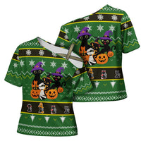 Cat Cute Witcher Noel Christmas Cross Shoulder Shirt Xmas Holiday Patterns - Wonder Print Shop