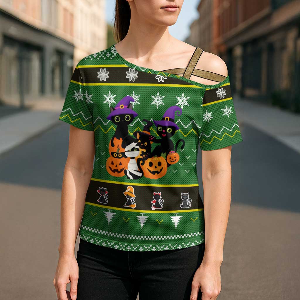 Cat Cute Witcher Noel Christmas Cross Shoulder Shirt Xmas Holiday Patterns - Wonder Print Shop