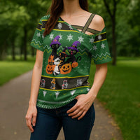 Cat Cute Witcher Noel Christmas Cross Shoulder Shirt Xmas Holiday Patterns - Wonder Print Shop