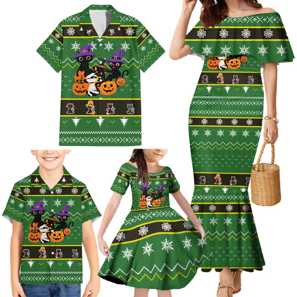 Cat Cute Witcher Noel Christmas Family Matching Mermaid Dress and Hawaiian Shirt Xmas Holiday Patterns - Wonder Print Shop