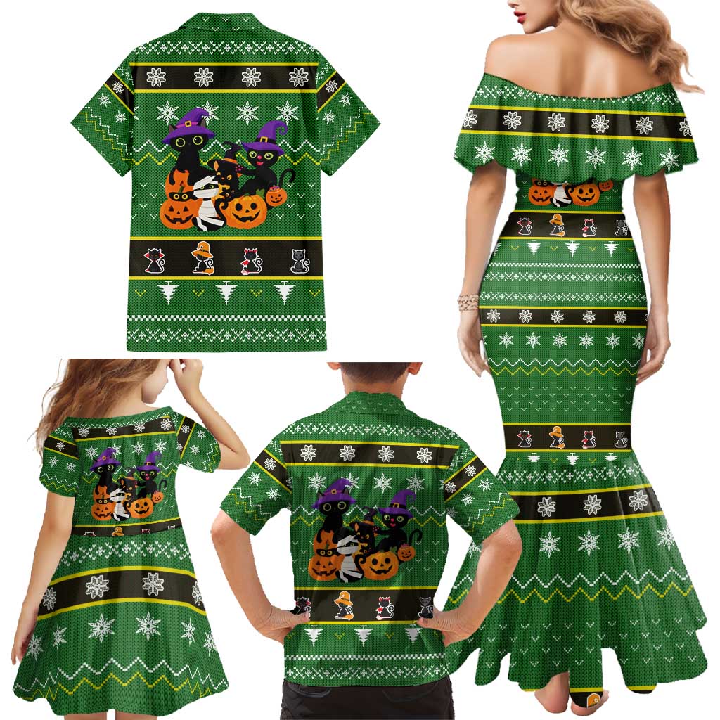 Cat Cute Witcher Noel Christmas Family Matching Mermaid Dress and Hawaiian Shirt Xmas Holiday Patterns - Wonder Print Shop