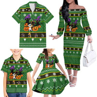 Cat Cute Witcher Noel Christmas Family Matching Off The Shoulder Long Sleeve Dress and Hawaiian Shirt Xmas Holiday Patterns - Wonder Print Shop