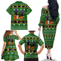 Cat Cute Witcher Noel Christmas Family Matching Off The Shoulder Long Sleeve Dress and Hawaiian Shirt Xmas Holiday Patterns - Wonder Print Shop